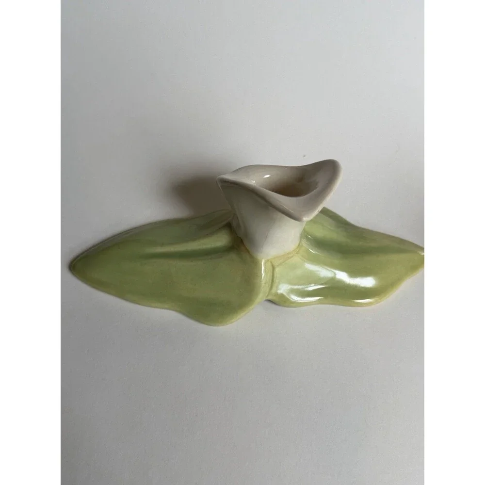 Vintage MCM Calla Lily Ceramic Candle Holders Pair Floral Muted Tones